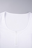 White Casual Solid Patchwork U Neck Skinny Romper