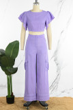 Yellow Casual Solid Patchwork O Neck Short Sleeve Two Pieces