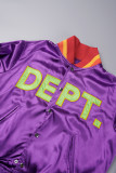 Purple Casual Letter Patchwork O Neck Outerwear