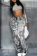 White Street Print Tassel Patchwork O Neck Long Sleeve Two Pieces