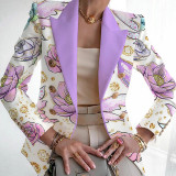 Multicolor Casual Print Patchwork Cardigan Turn-back Collar Outerwear