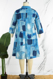 Green Casual Print Patchwork V Neck Printed Dress Plus Size Dresses