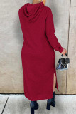 Blue Fashion Casual Solid Slit Hooded Collar Long Sleeve Dresses