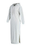Blue Fashion Casual Solid Slit Hooded Collar Long Sleeve Dresses
