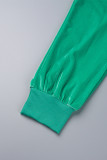 Green Casual Solid Patchwork Draw String Pocket Regular Mid Waist Conventional Solid Color Bottoms