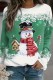 Green Casual Snowman Printed Basic O Neck Tops