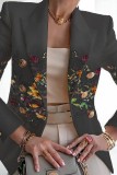 Grey Casual Print Patchwork Cardigan Turn-back Collar Outerwear