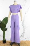 Yellow Casual Solid Patchwork O Neck Short Sleeve Two Pieces