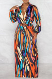 Colour Casual Print Patchwork Draw String V Neck Long Sleeve Two Pieces