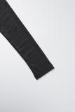 Black Casual Solid Hollowed Out O Neck Long Sleeve Dresses