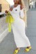 White Elegant Print Letter V Neck Pencil Skirt Dresses