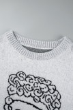 Grey Casual Embroidery Basic O Neck Tops