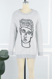 Grey Casual Embroidery Basic O Neck Tops