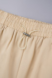 Apricot Casual Solid Backless Spaghetti Strap Sleeveless Two Pieces