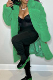Green Elegant Solid Patchwork Pocket Cardigan Collar Outerwear