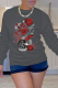 Dark Gray Casual Print Skull Patchwork O Neck Tops