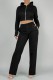 Black Casual Solid Basic Hooded Collar Long Sleeve Two Pieces