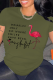 Army Green Vintage Print Letter O Neck T-Shirts