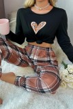 Black Casual Living Print Basic Sleepwear Two Piece Set