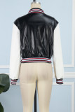 Pink Casual Patchwork Contrast Zipper Collar Outerwear