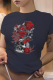 Navy Blue Street Vintage Print Skull Patchwork O Neck T-Shirts