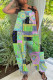 Green Casual Print Patchwork Spaghetti Strap Regular Jumpsuits