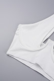White Sexy Casual Sportswear Solid Hollowed Out Backless Spaghetti Strap Sleeveless Two Pieces