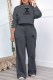 Dark Gray Casual Print Letter O Neck Long Sleeve Two Pieces