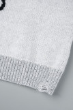 Grey Casual Embroidery Basic O Neck Tops