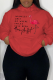 Red Street Vintage Print Draw String Letter Hooded Collar Tops