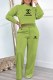Green Casual Print Letter O Neck Long Sleeve Two Pieces