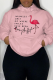 Pink Street Vintage Print Draw String Letter Hooded Collar Tops