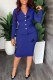 Blue Casual Work Print Letter Turn-back Collar Long Sleeve Two Pieces