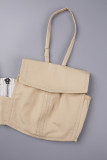 Apricot Casual Solid Backless Spaghetti Strap Sleeveless Two Pieces