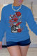 Royal Blue Casual Print Skull Patchwork O Neck Tops