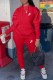 Red Casual Letter Embroidered Hooded Collar Long Sleeve Two Pieces