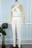 White Sexy Casual Sportswear Solid Hollowed Out Backless Spaghetti Strap Sleeveless Two Pieces