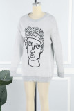 Grey Casual Embroidery Basic O Neck Tops