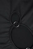 Black Casual Solid Hollowed Out O Neck Long Sleeve Dresses