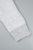 Grey Casual Embroidery Basic O Neck Tops