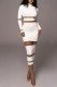 White Casual Solid Patchwork See-through Half A Turtleneck Long Sleeve Dresses
