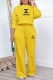 Yellow Casual Print Letter O Neck Long Sleeve Two Pieces