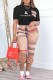 Black Casual Striped Print Patchwork Letter O Neck Long Sleeve Two Pieces