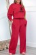 Red Casual Print Letter O Neck Long Sleeve Two Pieces