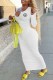 White Elegant Print Letter V Neck Pencil Skirt Dresses