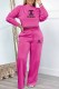 Rose Red Casual Print Letter O Neck Long Sleeve Two Pieces