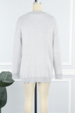 Grey Casual Embroidery Basic O Neck Tops