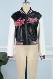 Pink Casual Patchwork Contrast Zipper Collar Outerwear