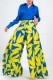 Blue Casual Print Patchwork Shirt Collar Long Sleeve Two Pieces