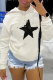White Street Print Draw String Hooded Collar Tops